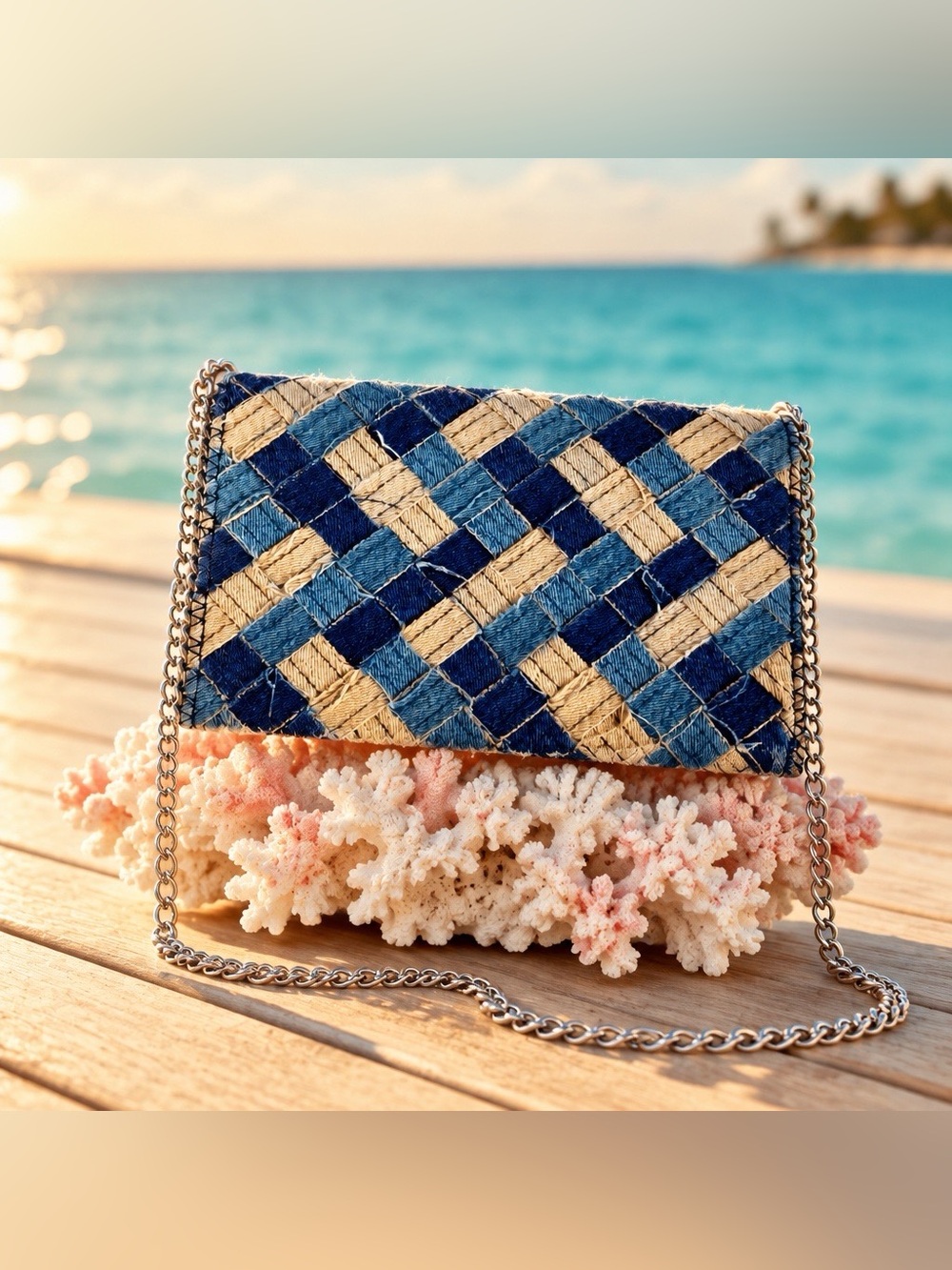 Chelsea28 Patchwork Denim Chain Crossbody Clutch Purse Y2K
